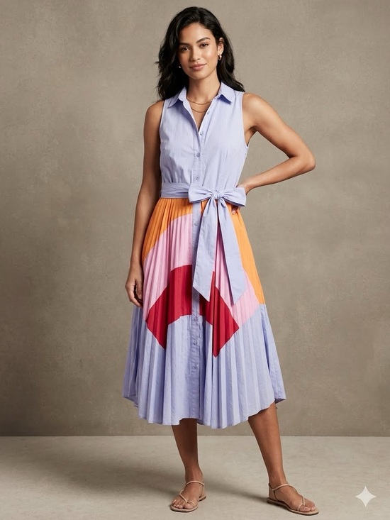 Ina Dresses & Skirts - INA Colorblock Asymmetric Sleeveless Midi Shirtdress Small